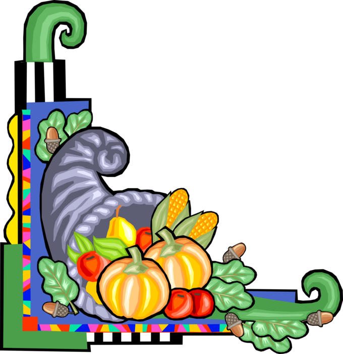 Vector Illustration Of Cornucopia Horn Of Plenty Border Fruit Page