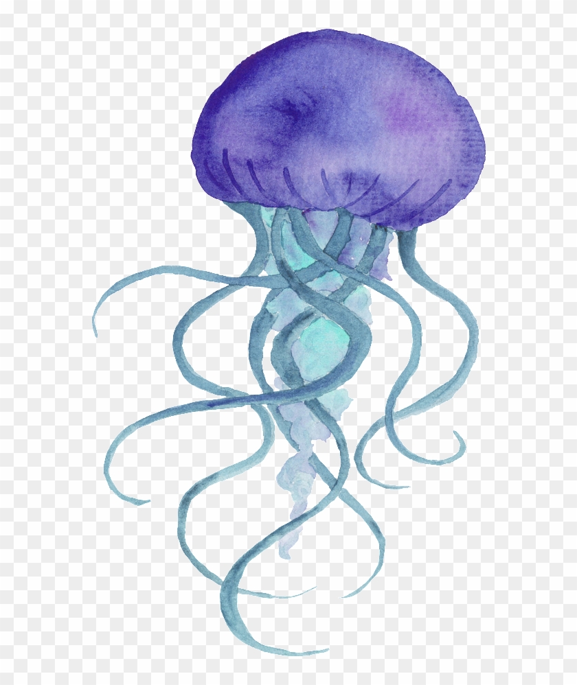 Purple Hand Painted Jellyfish Cartoon Watercolor Material Jellyfish