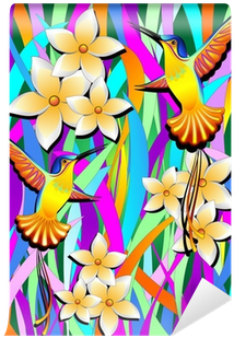 Colibri E Fiori Design-hummingbird Floral Background - Canvas Print (400x400)