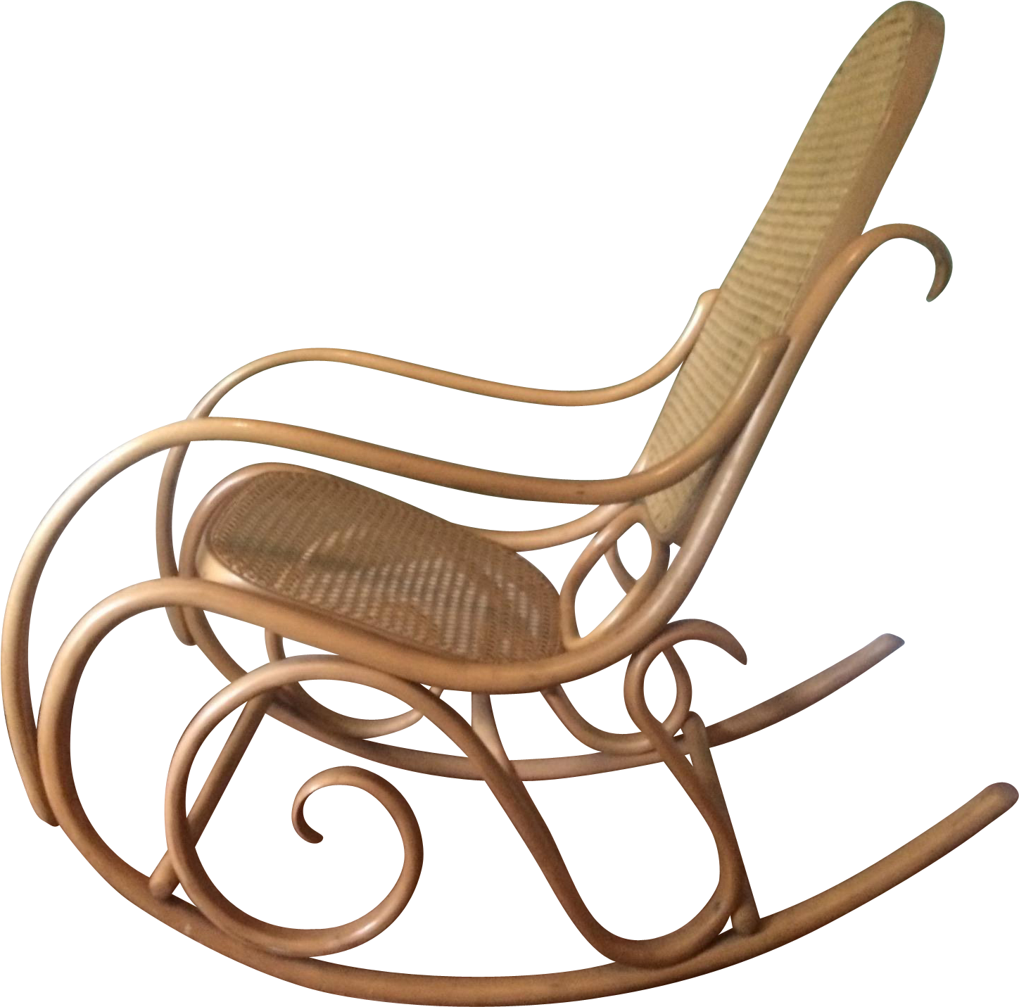 1960s thonet bentwood rocker with caned back  seat  chair