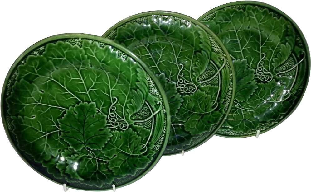 Three Green Glazed Majolica Cabbage Leaf - Maiolica (996x996)