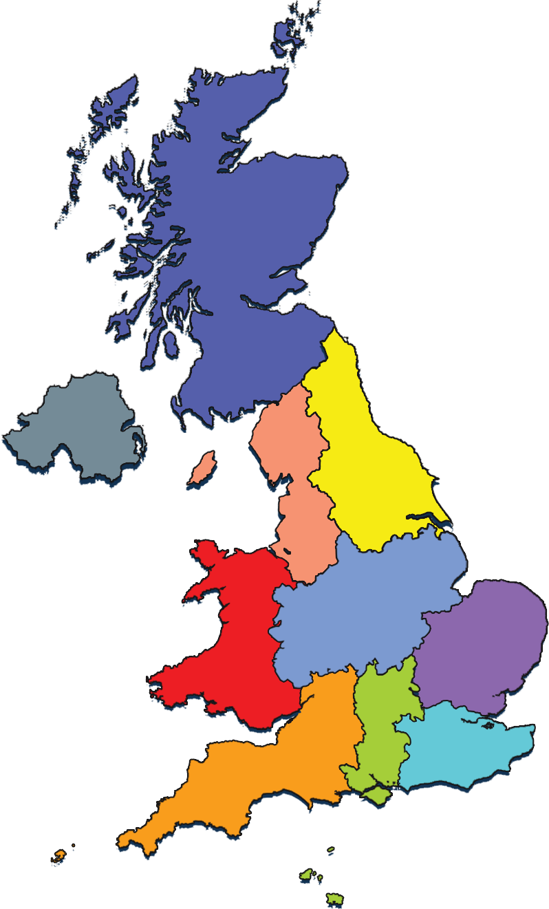 Rya Regions & Home Countries - Uk Region Outline Map - Full Size PNG ...