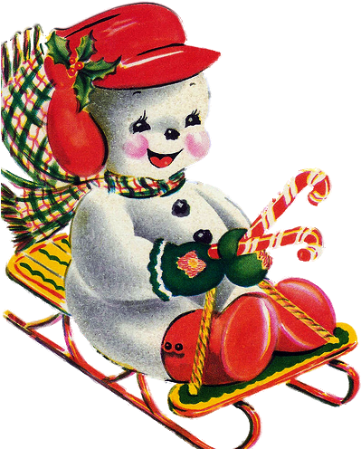Vintage Snowman On Sled - Vintage Snowman Christmas Cards - (405x500 ...