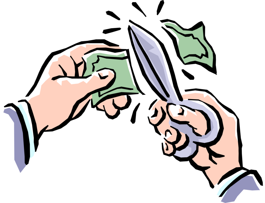 Vector Illustration Of Hands Cutting Dollar Bill Money - Cut Money Clip ...