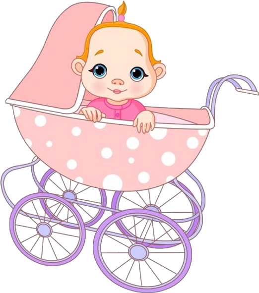 Cute Baby Girl In Baby Carriage - Cute Baby Girl Cartoon - (600x600 ...