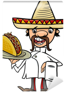Mexican Chef With Taco Cartoon Illustration Wall Mural - Mexican Chef (400x400)