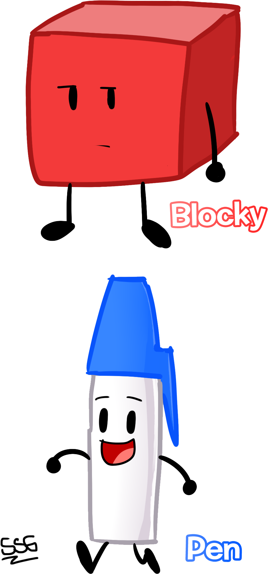 Blocky And Pen By Sweetstarrygalaxies - Bfdi Blocky And Pen - Full Size ...