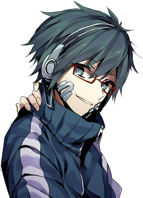 Anime Guy With Blue Hair And Glasses (500x650)
