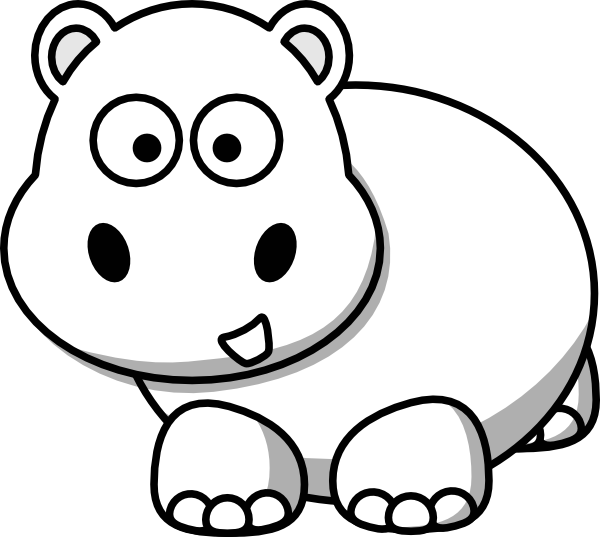 Side Hippo Outline - Clip Art Animals Black And White Cute - Full Size ...