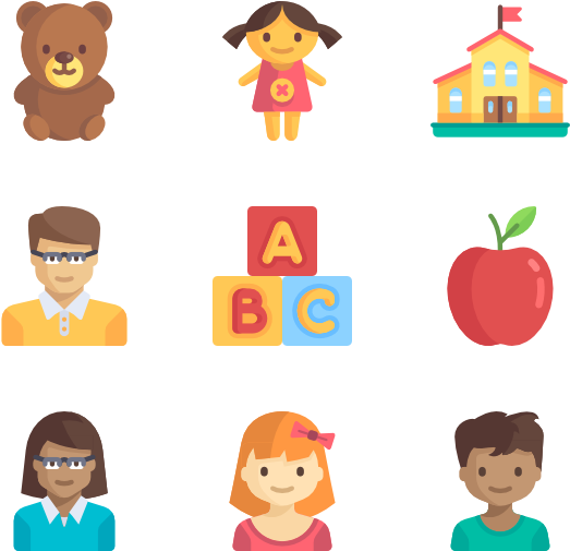 Kid Vector Kindergarten - Childhood Icons - Full Size PNG Clipart ...