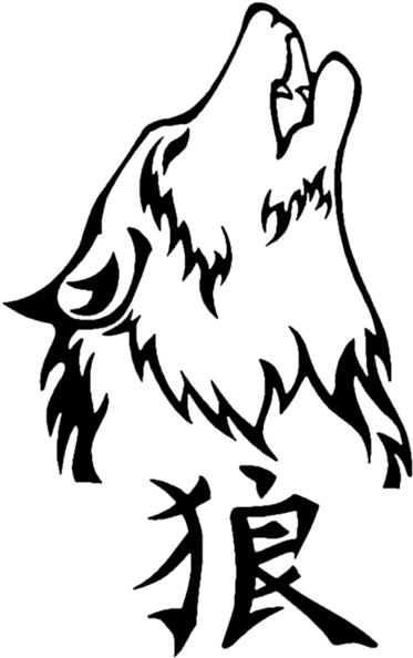 black and white wolf howling drawing