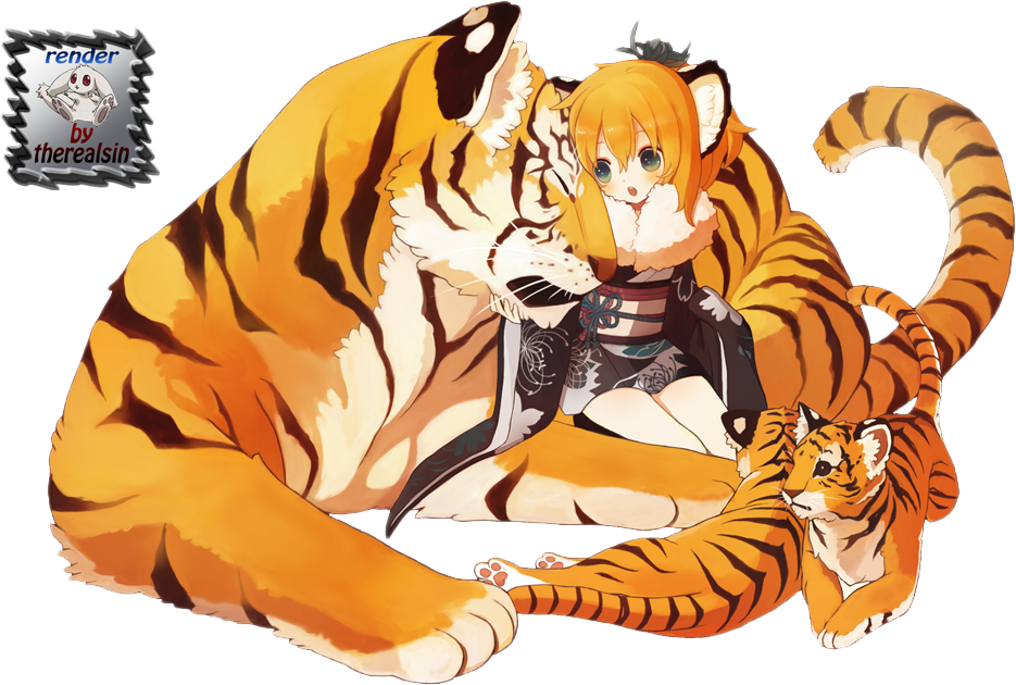 Anime Tiger Girl - Anime Girl Tiger - (935x630) Png Clipart Download