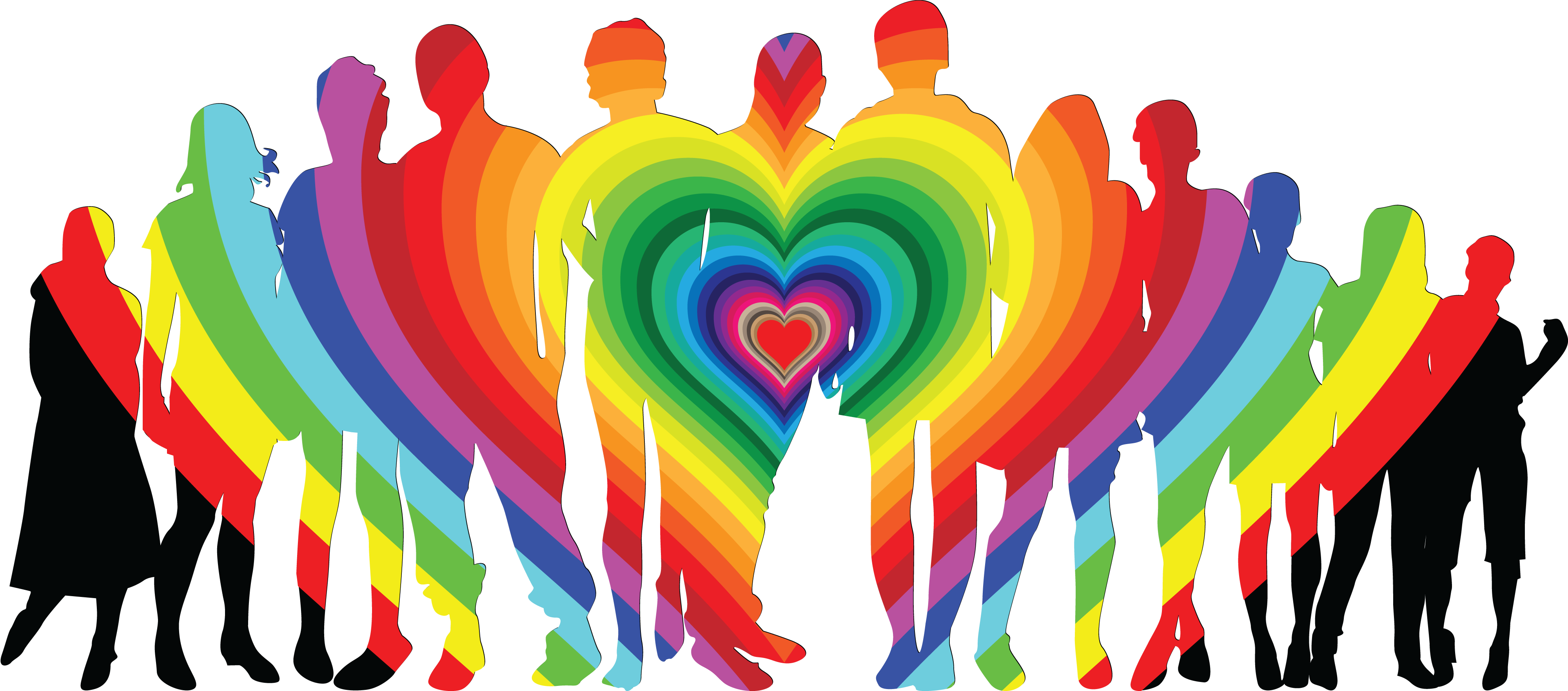 Free Clipart Of A Silhouetted Crowd With A Rainbow - Human Family (4000x1763)