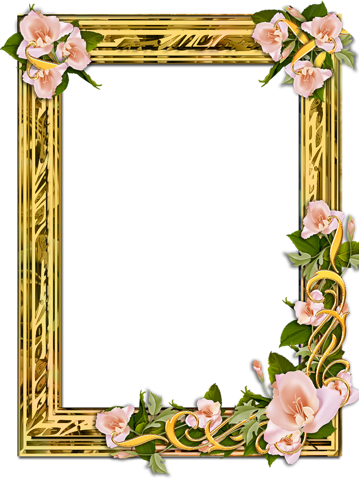 Png Gold Frame With Flowers On A Transparent Background - Png Format Gold  Picture Frame Transparent Background - (1200x1600) Png Clipart Download