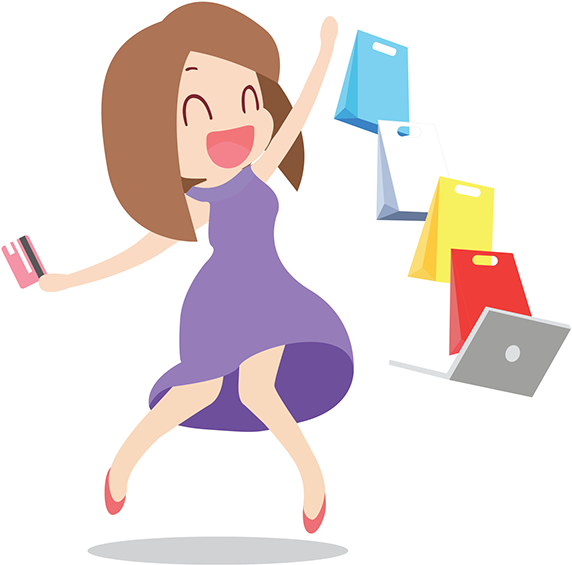 Happy Women Online Shopping Vector - Online Shop Vector Png - (600x599 ...