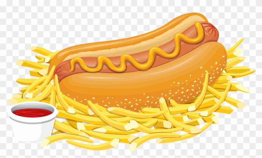 Hot Dog With Ketchup Png Clipart - Hot Dog With Fries Clipart #1035