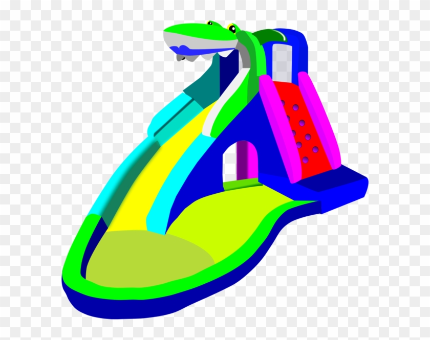 Bouncy Castle Water Slide Pool Vector Clip Art - Clip Art #14918