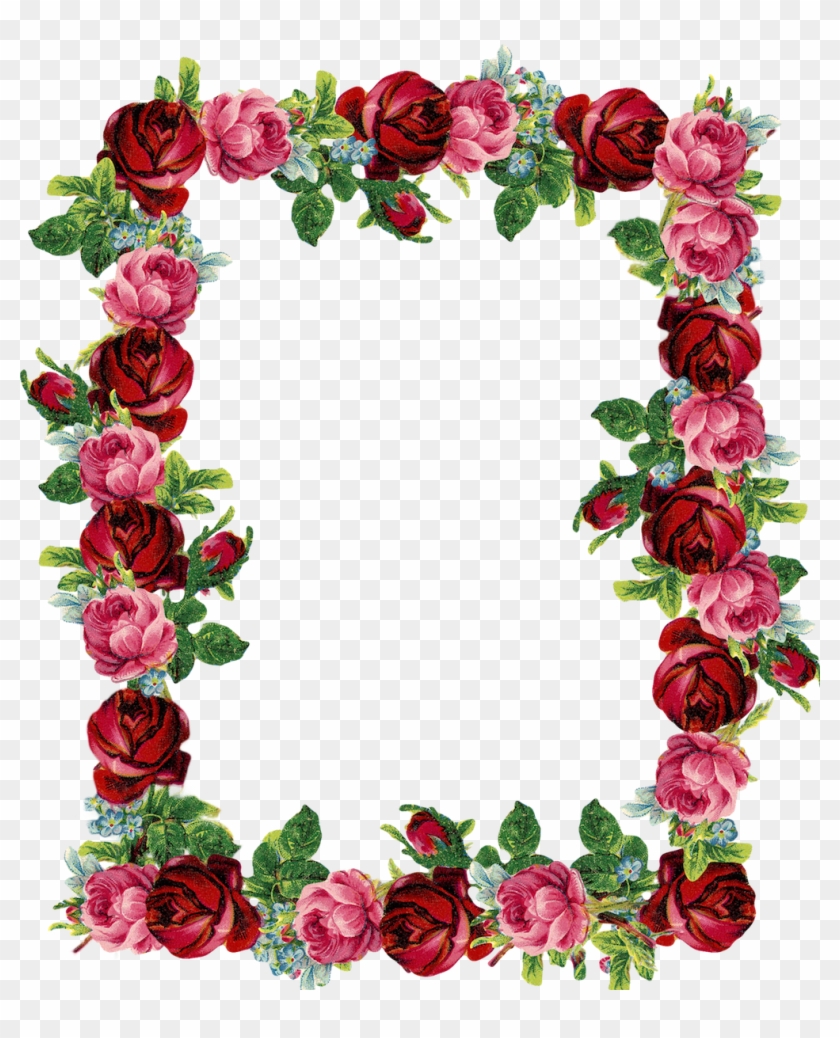 Free Digital Vintage Rose Frame And Border - Transparent Background ...