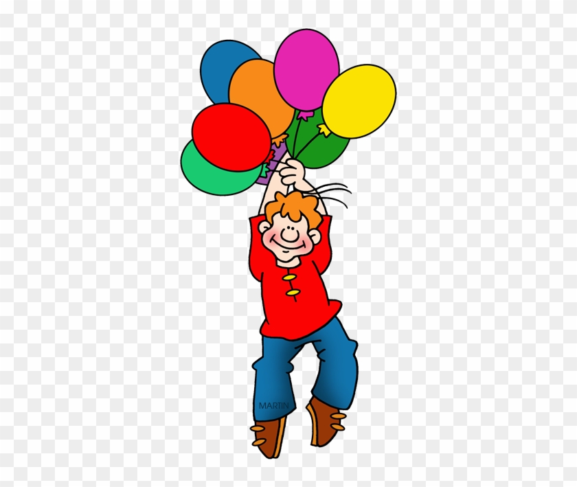 Birthday Clip Art By Phillip Martin, Balloons Lifting - Clipart Boy With Balloons #464535