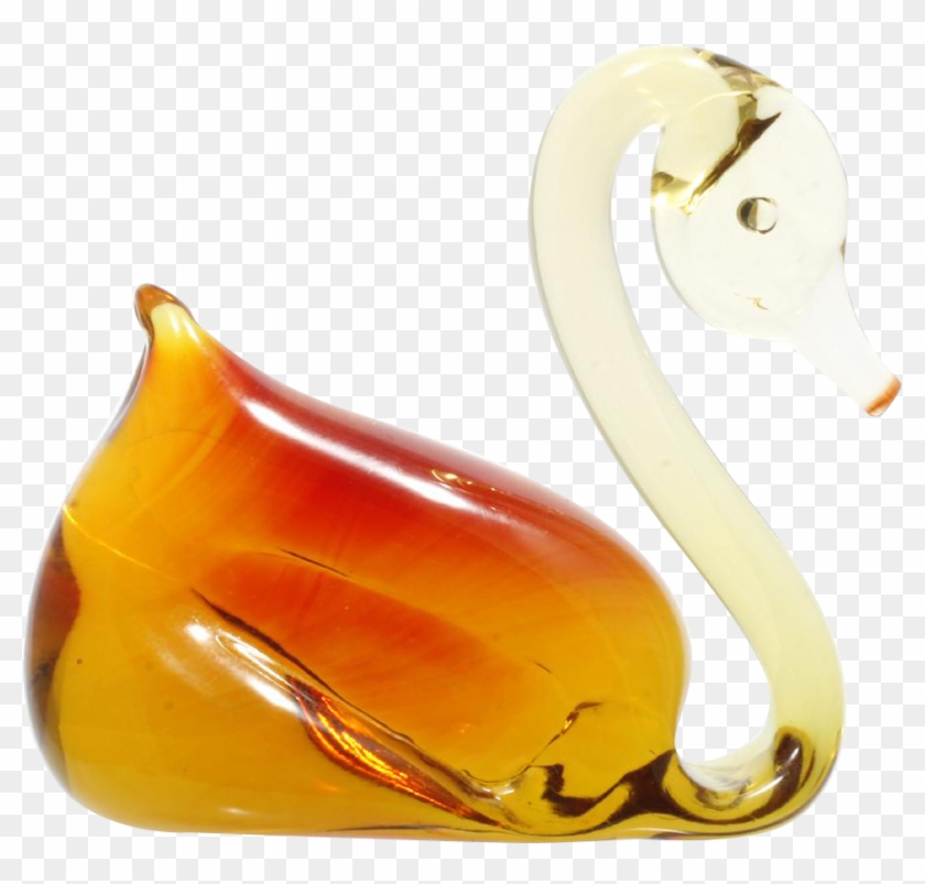 Pilgrim Art Glass Swan Amber Figurine Vintage Mid Century - Earrings #473722