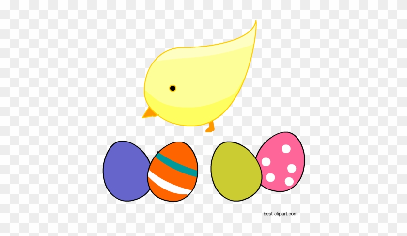 Easter Chick Standing Among Colorful Easter Eggs Clip - Easter #475163