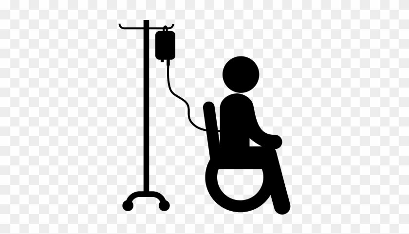 Patient Sitting On Wheels Chair With Saline Via Silhouette - Patient Cartoon #479068