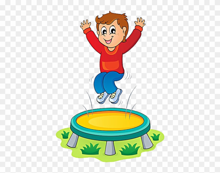 Cartoon Kids Jumping On Trampoline