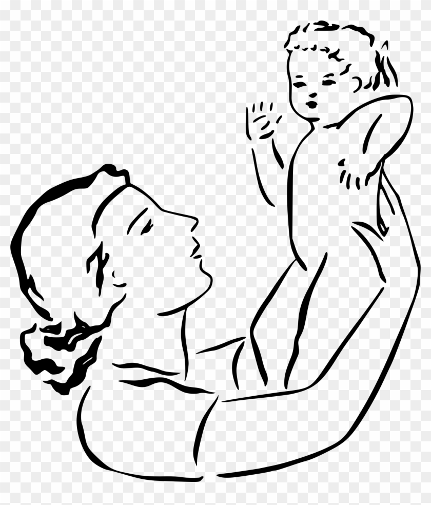 Mother Holds Baby - Black And White Clip Art Mom #86222
