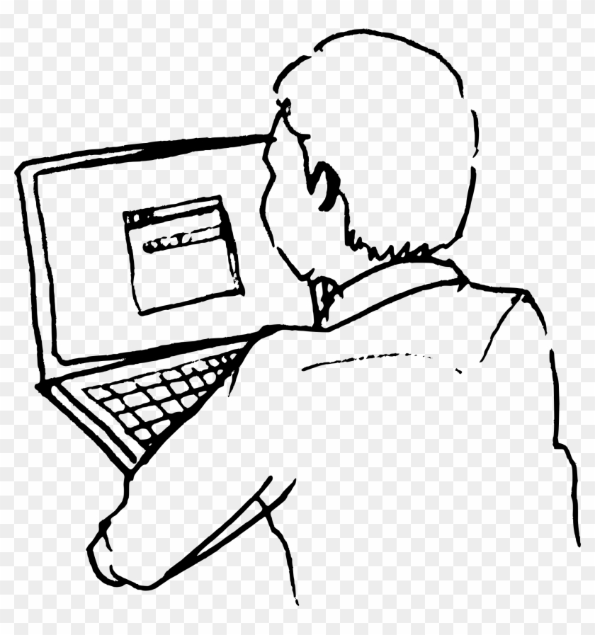 Line Drawing Of Man At Computer Clipart - Sketch Of Eiffel Tower #86246