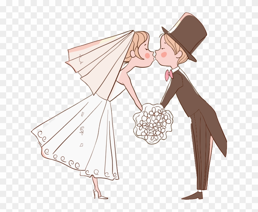 bride and groom kissing cartoon