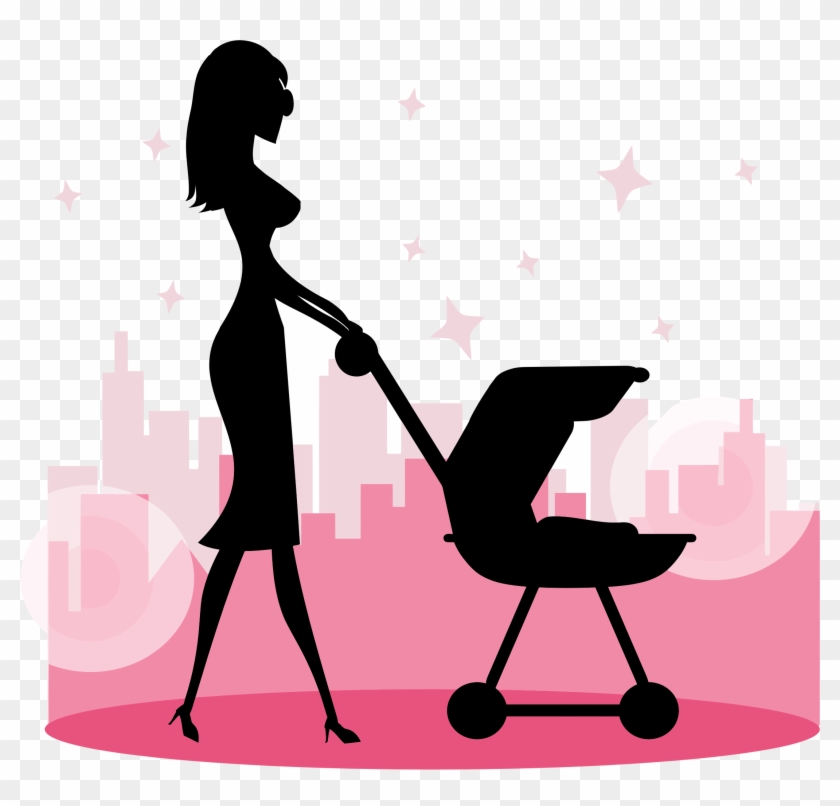 Women Clipart Baby - Mom And Stroller Silhouette #546350