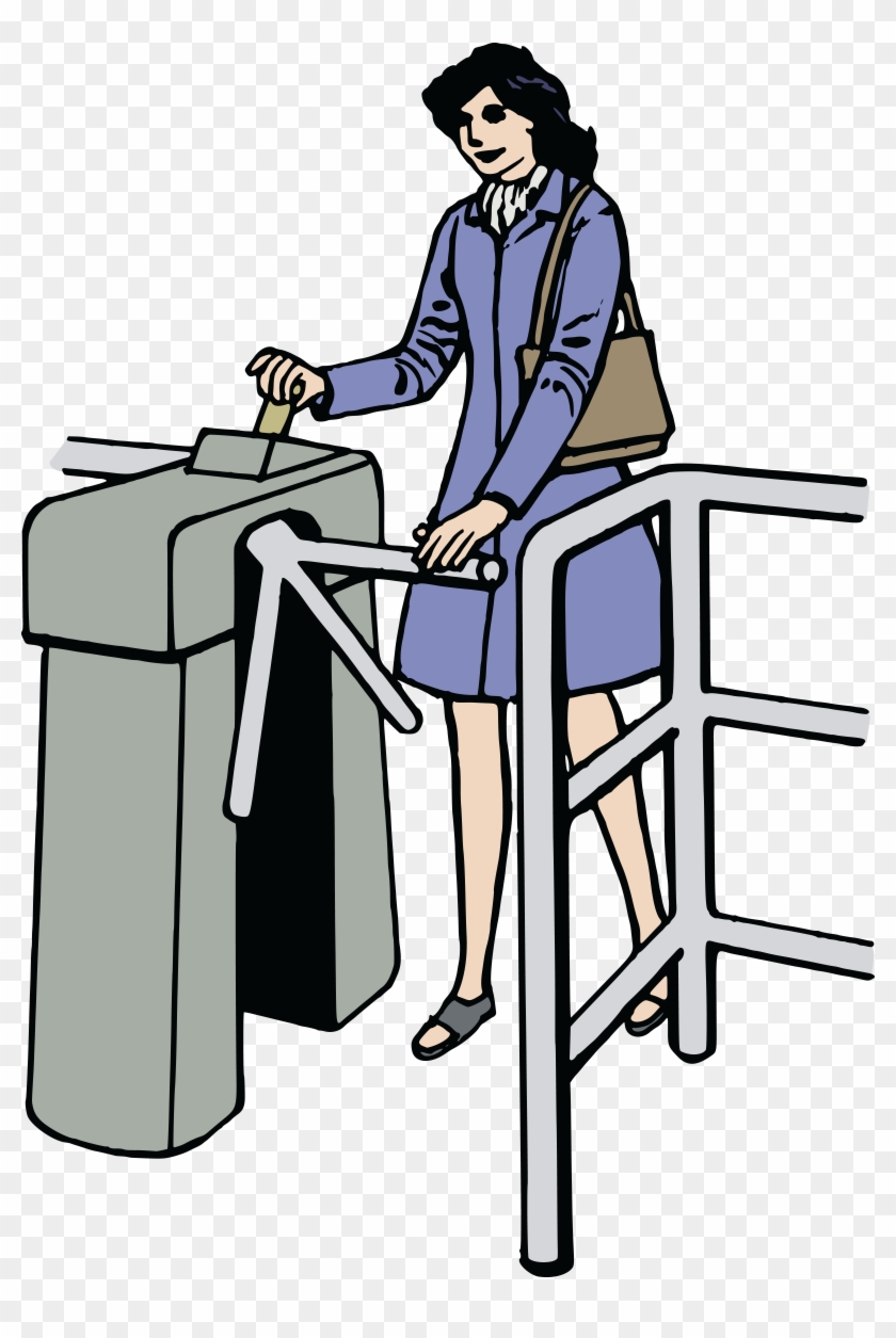 Free Clipart Of A Woman Going Through A Turnstyle - Through Clipart #563642