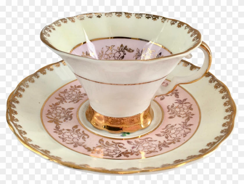 Regency England Pink And Gold Filigree Bone China Teacup - Ceramic #610037