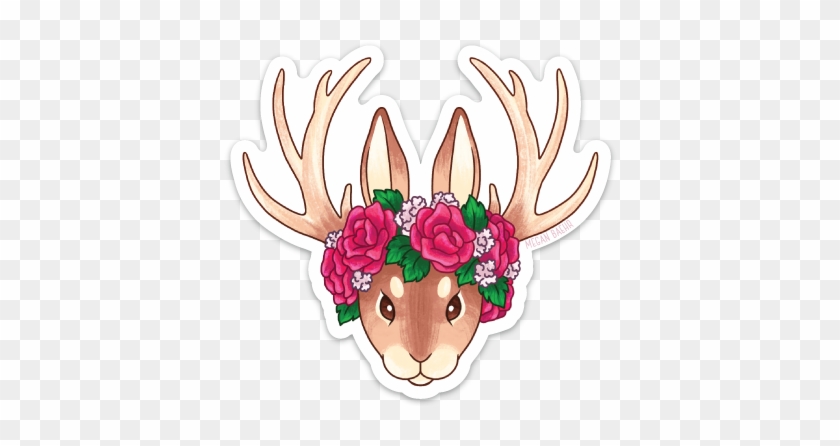 Jackalope Flower Crown Vinyl Sticker - Jackalope Flower Crown Vinyl Sticker #627357