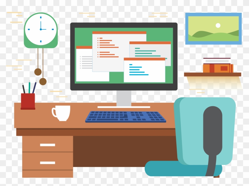 Desk Office Graphic Design - Office Desk Cartoon Png - Free Transparent PNG  Clipart Images Download