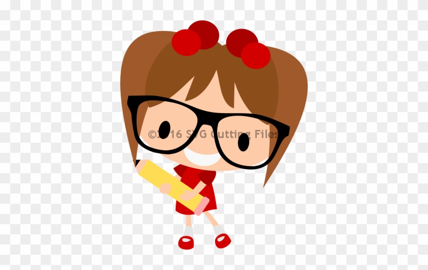 Chibi Nerdy Girl With Pencil - Scalable Vector Graphics #657845