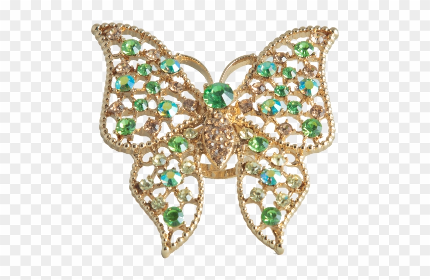 Green Butterfly Cocktail Ring - Brooch #661652