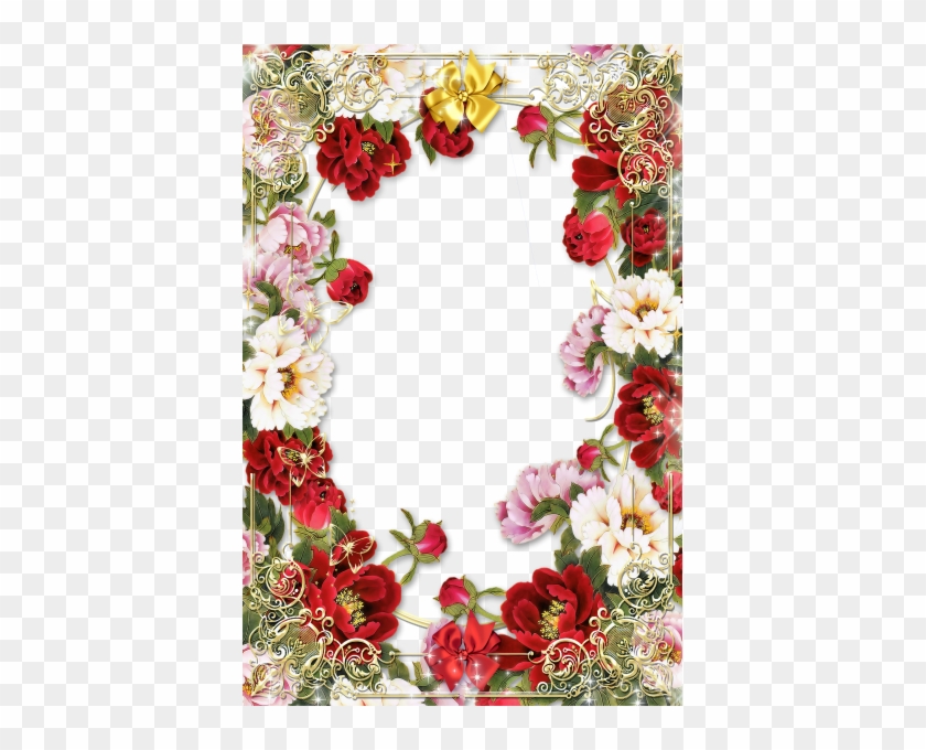 Flowers Picture Frame With Golden Floral Border Images - Flowers Frame Borders Png #665259