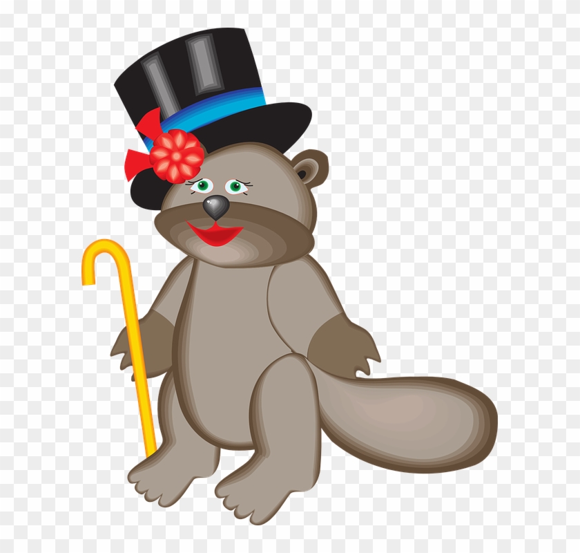 Cane Top, Cartoon, Beaver, Hat, Art, Animal, Cane - Beaver With Top Hat