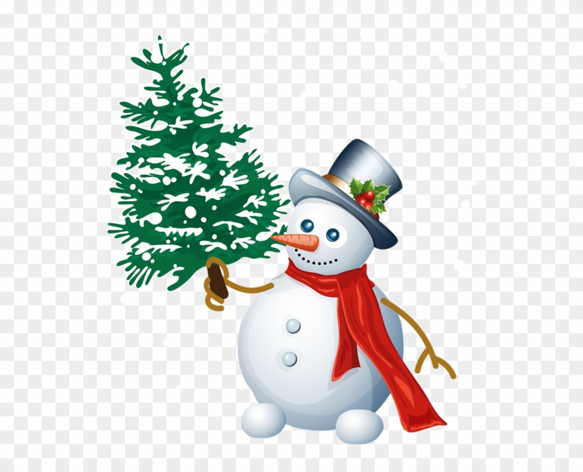 0, - Snowman And Christmas Tree Clipart #670128