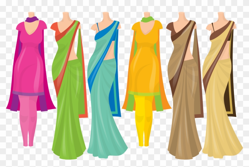 Dress Clothing In India Clip Art - Indian Dresses Clipart #136909