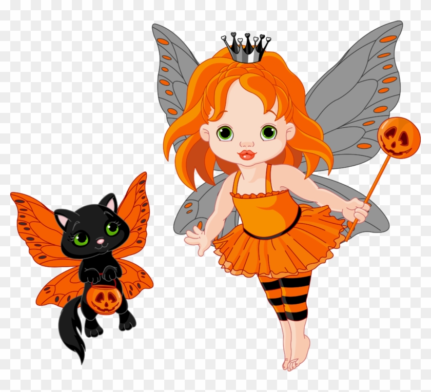 Buy Cute Halloween Baby Fairy And Cat By Dazdraperma - Halloween Fairy Clipart #746146