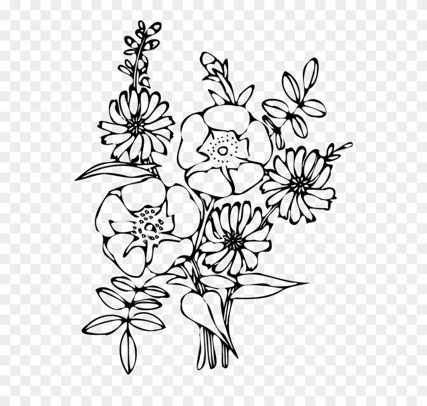 Flowers Line Drawing 25, Buy Clip Art - Bouquet Flowers Black And White Png #770844