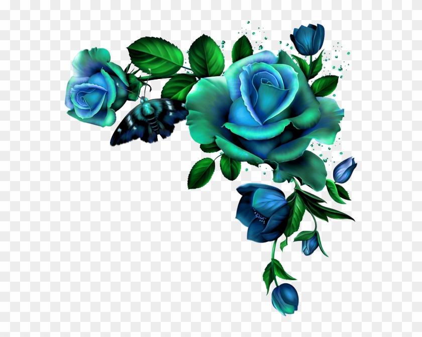 Vintage Roses - Blue Rose Border Png - Free Transparent PNG Clipart