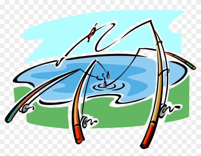 Vector Illustration Of Fishing Rods With Lines In Water - Vector Illustration Of Fishing Rods With Lines In Water #793743