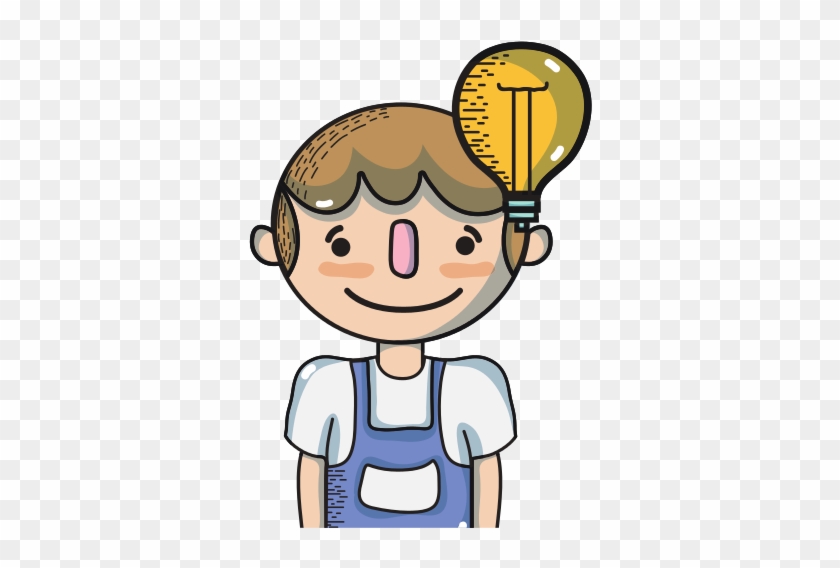 Boy With Bulb Idea - Vector Graphics #796968