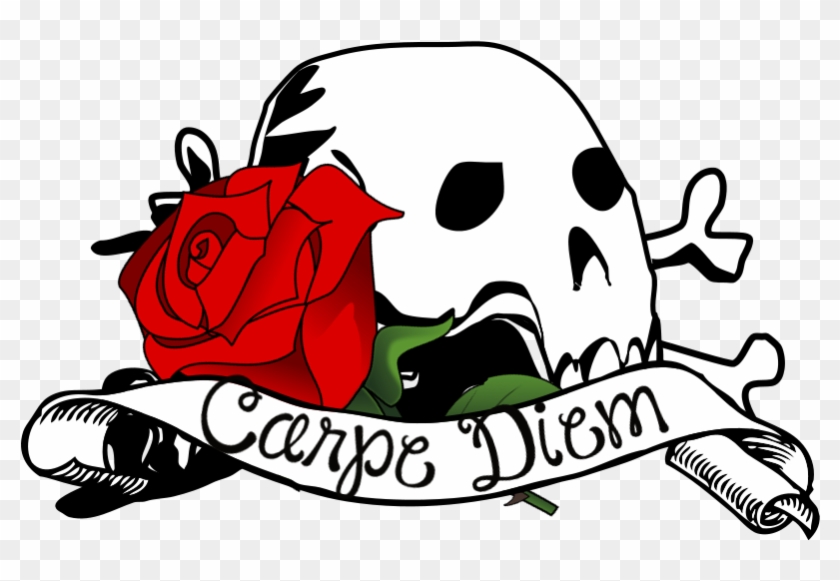 Carpe Diem Skull And Rose By Tragic-x - Scroll Design Clip Art #797311