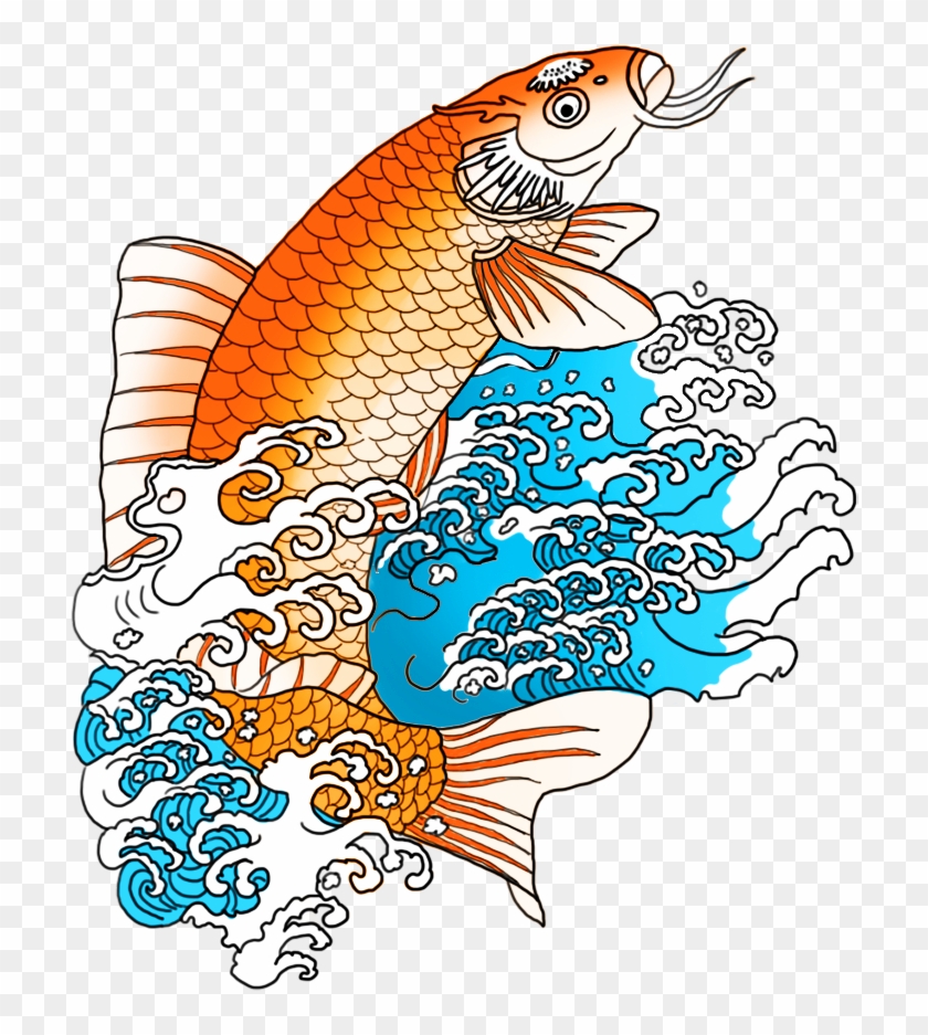 Orange Koi Fish In Waves - Orange #800587