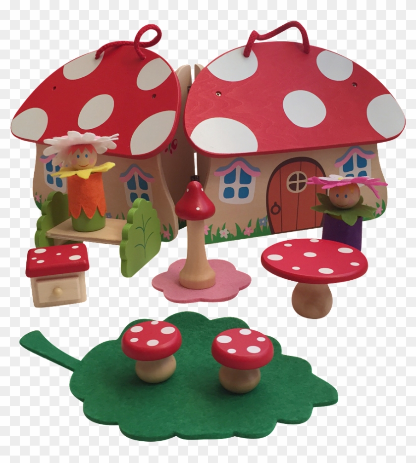 Fairy Toadstool Playset Wooden House In Travel Carry - Mushroom #805648