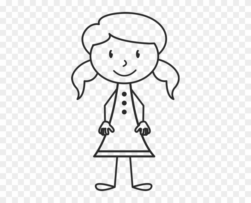 Girl With Pigtails And Button Up Dress Stamp - Stick Figure With Dress #821930